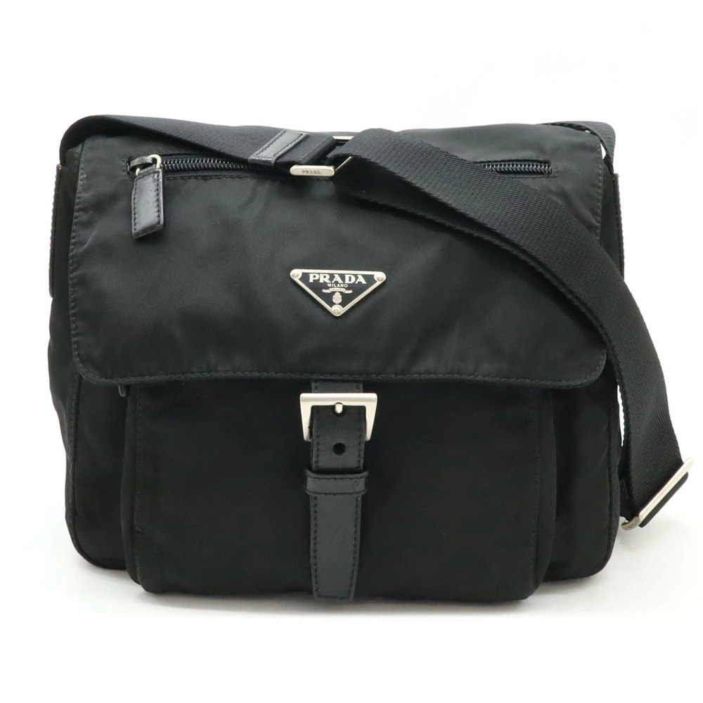 Prada Triangle Messenger Crossbody Leather NERO Black